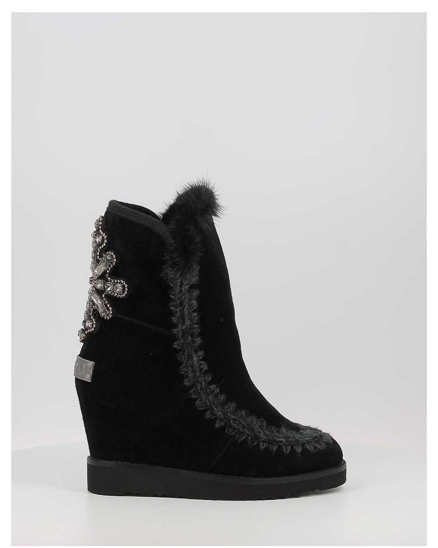 Mujer Mou | Botas Mou French Toe Wedge Back Patch Cross Negro