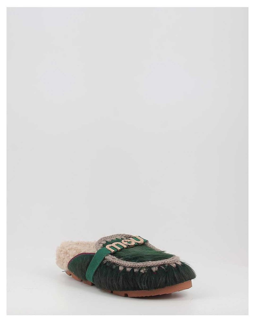 Mujer Mou | Zuecos Mou Winter Bio Slide Long Hair Ponyskin - Letter Logo Verde