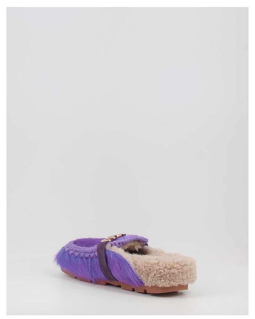 Mujer Mou | Zuecos Mou Winter Bio Slide Long Hair Ponyskin - Letter Logo Lhppur Morado