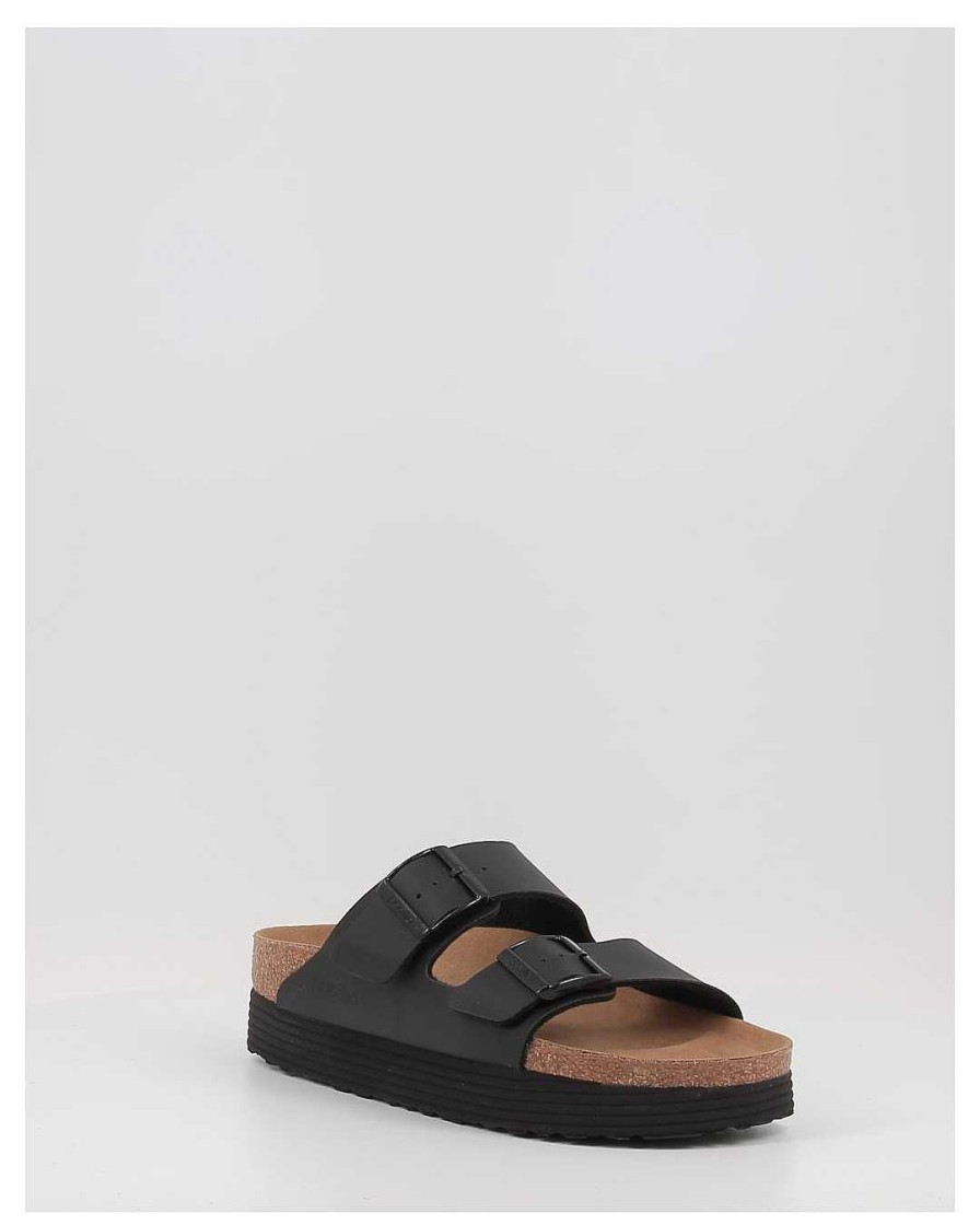 Mujer Birkenstock | Sandalias Birkenstock Papillio Arizona Grooved Platform Bf Veg Negro