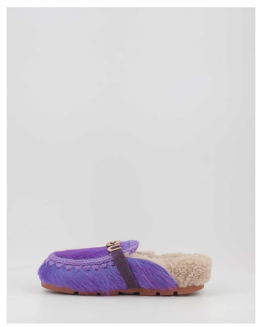 Mujer Mou | Zuecos Mou Winter Bio Slide Long Hair Ponyskin - Letter Logo Lhppur Morado