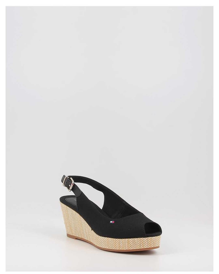 Mujer Tommy Hilfiger | Alpargatas Tommy Hilfiger Iconic Elba Sling Back Wedge Negro