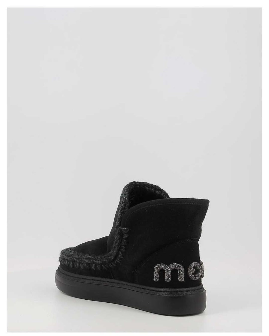 Mujer Mou | Botines Mou Eskimo Sneaker Bold Glitter Logo Bkbk Negro