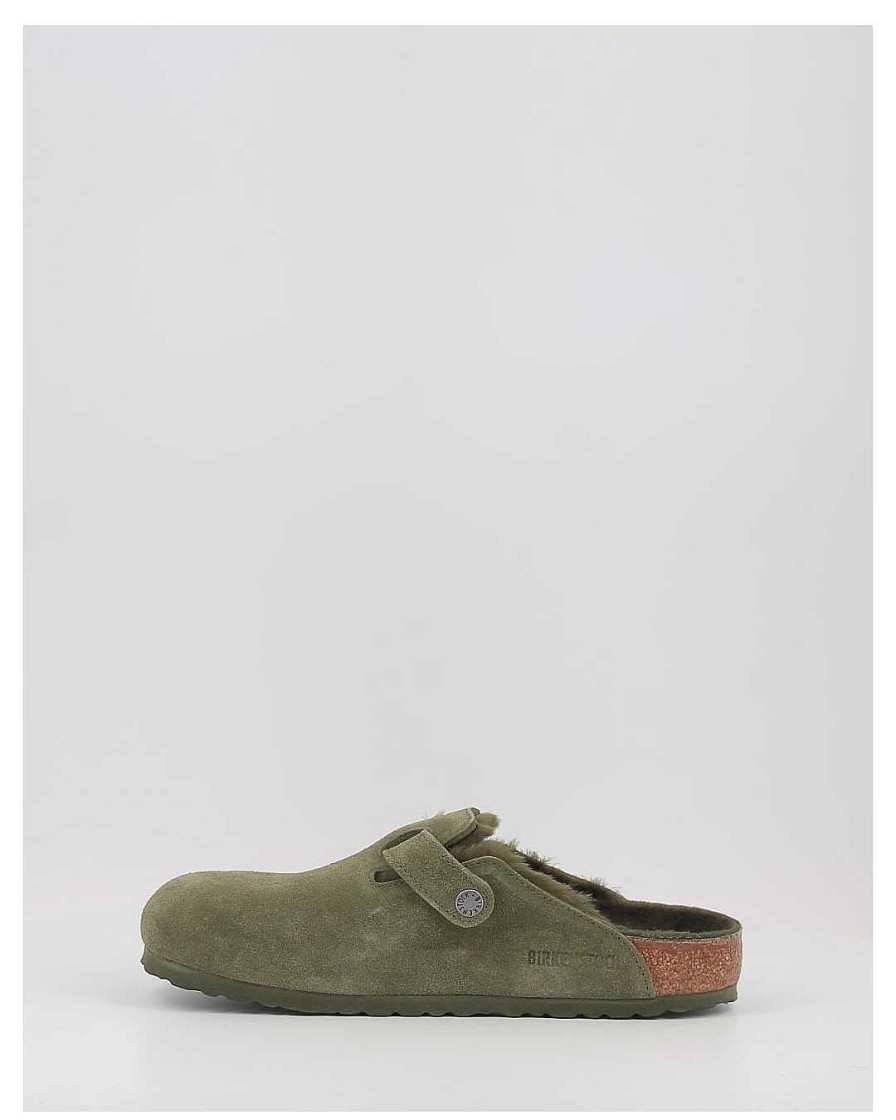 Hombre Birkenstock | Zuecos Birkenstock Boston Vl Shearling Verde