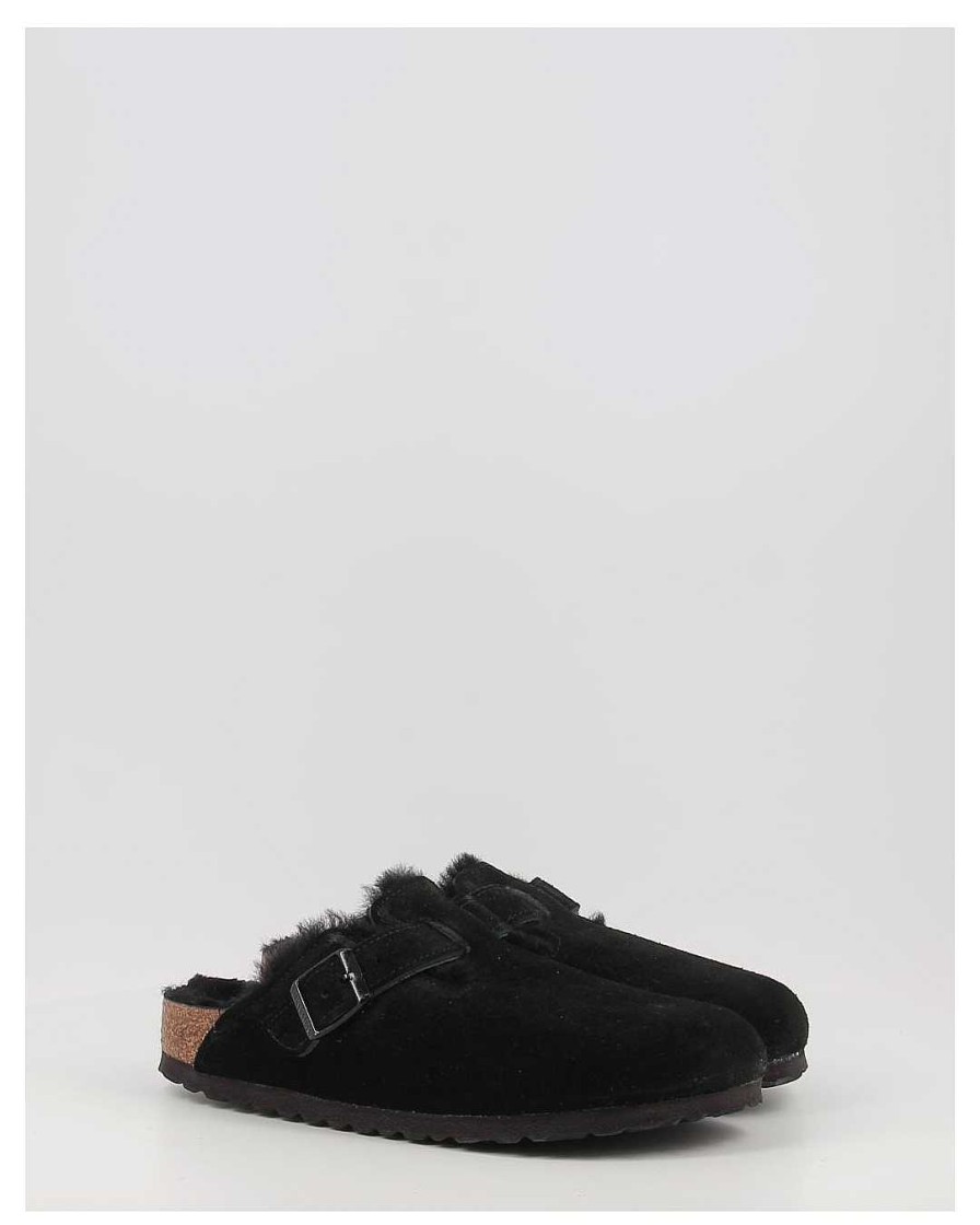 Mujer Birkenstock | Zuecos Birkenstock Boston Vl Shearling Negro