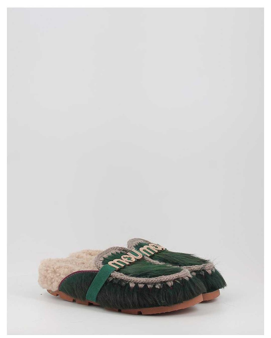 Mujer Mou | Zuecos Mou Winter Bio Slide Long Hair Ponyskin - Letter Logo Verde