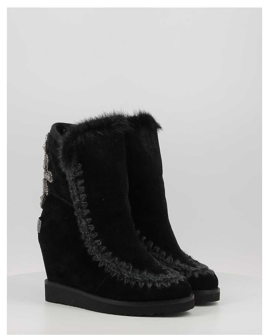 Mujer Mou | Botas Mou French Toe Wedge Back Patch Cross Negro